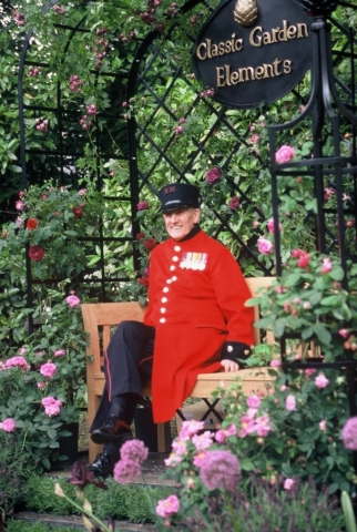 Englische Rosenlaube mit Person Englische Rosenlaube mit Person