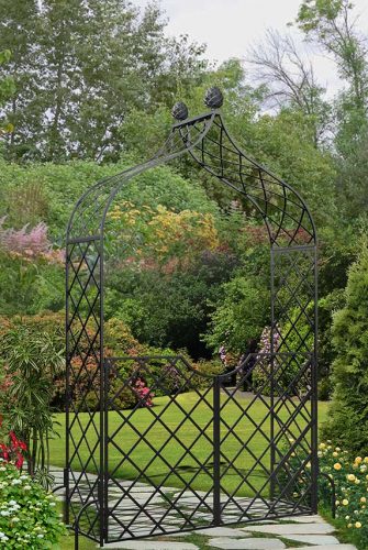 Metall Rosenbogen Kiftsgate mit Gartentüre