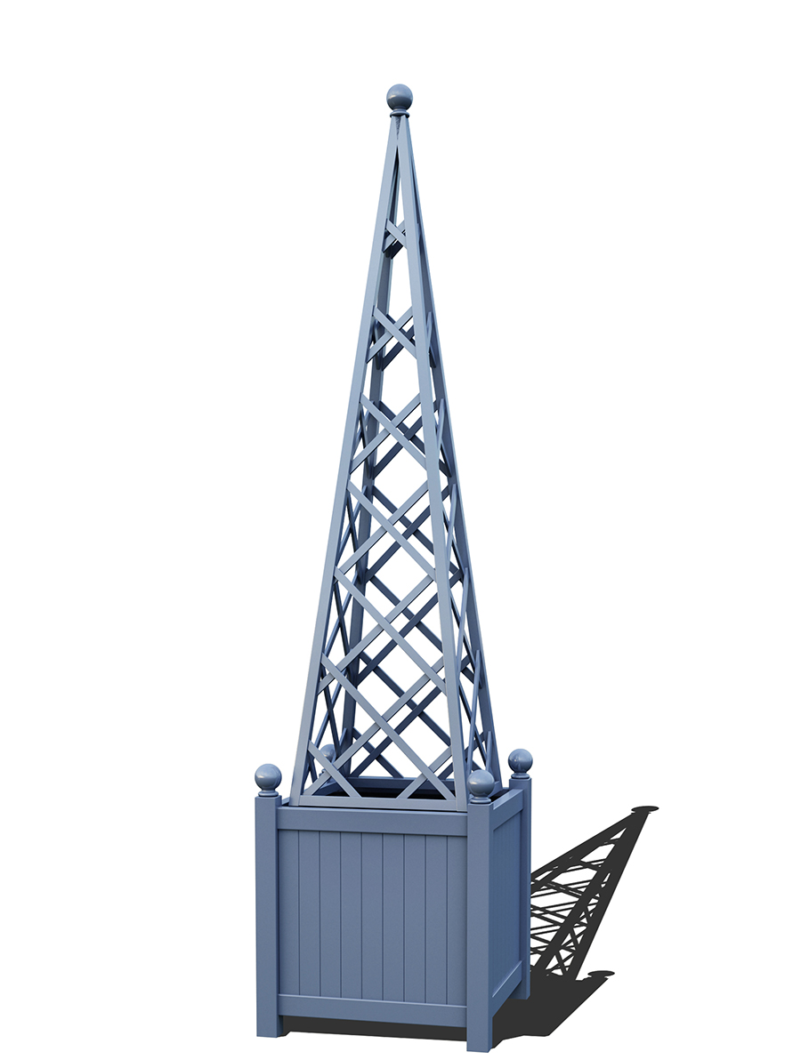 R23-PY-Y-Versailler Pflanzkübel mit Rankpyramide in RAL-5014 pigeon blue