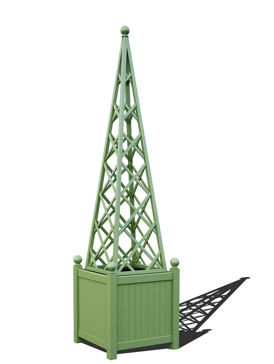 R23-PY-Y-Versailler Pflanzkübel mit Rankpyramide in RAL-6021 pale green