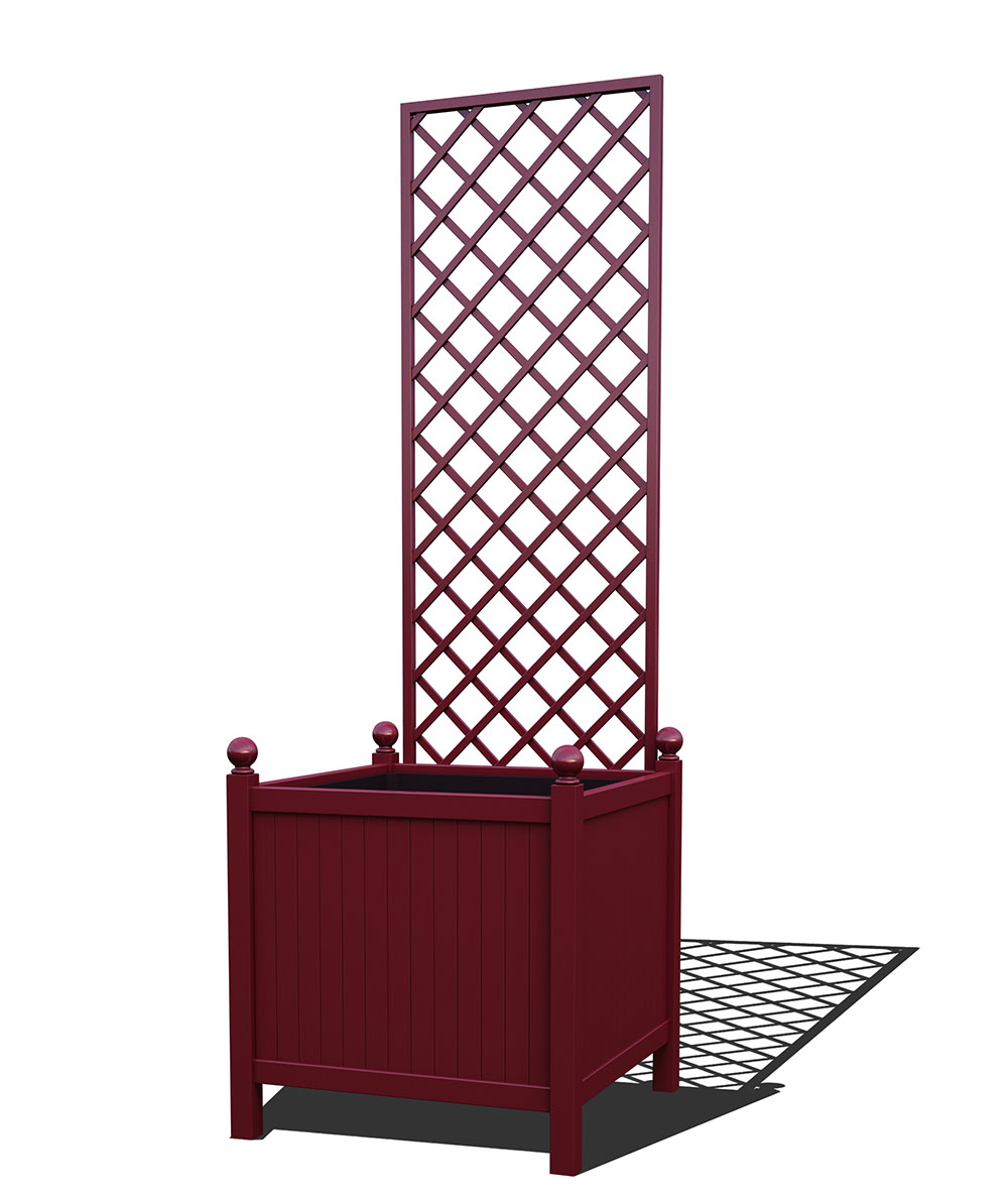 R24-Y-DHD-Versailler Park Metall Pflanzkübel mit abnehmbaren Rankgitter in RAL 3005 wine red