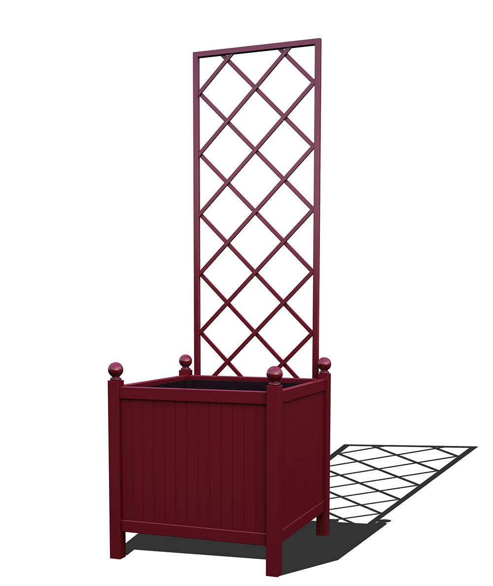 R24-Y-DLD-Versailler Park Metall Pflanzkübel mit abnehmbaren Rankgitter in RAL 3005 wine red
