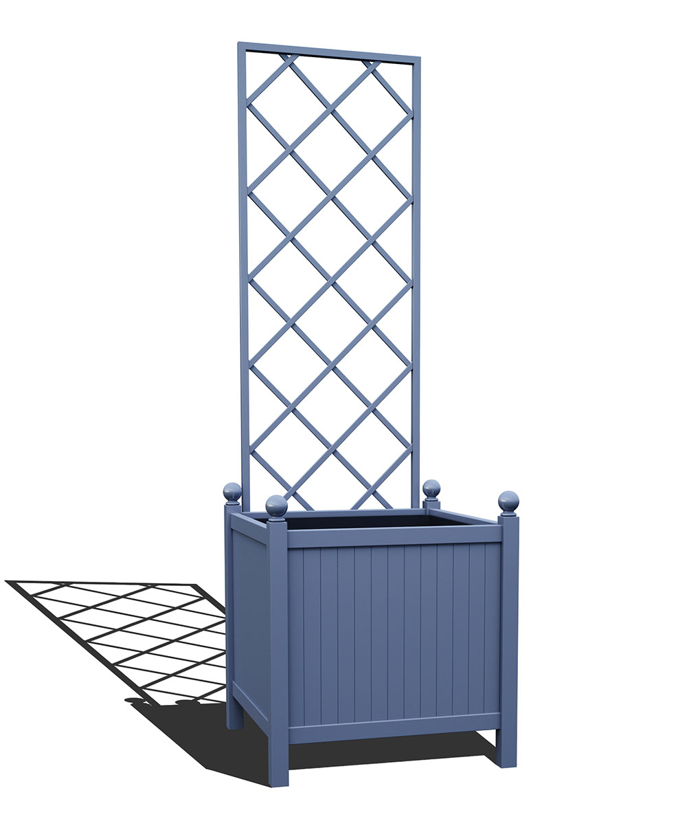 R24-Y-DLD-Versailler Park Metall Pflanzkübel mit abnehmbaren Rankgitter in RAL 5014 pigeon blue