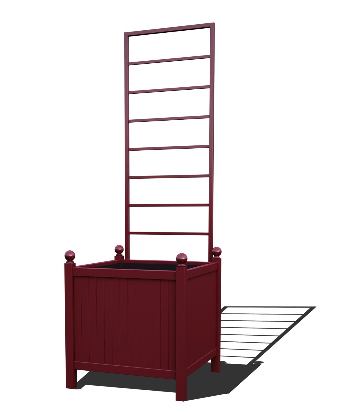 R24-Y-LLD-Versailler Park Metall Pflanzkübel mit abnehmbaren Rankgitter in RAL 3005 wine red