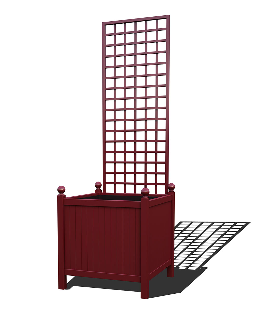 R24-Y-SHD-Versailler Park Metall Pflanzkübel mit abnehmbaren Rankgitter in RAL 3005 wine red