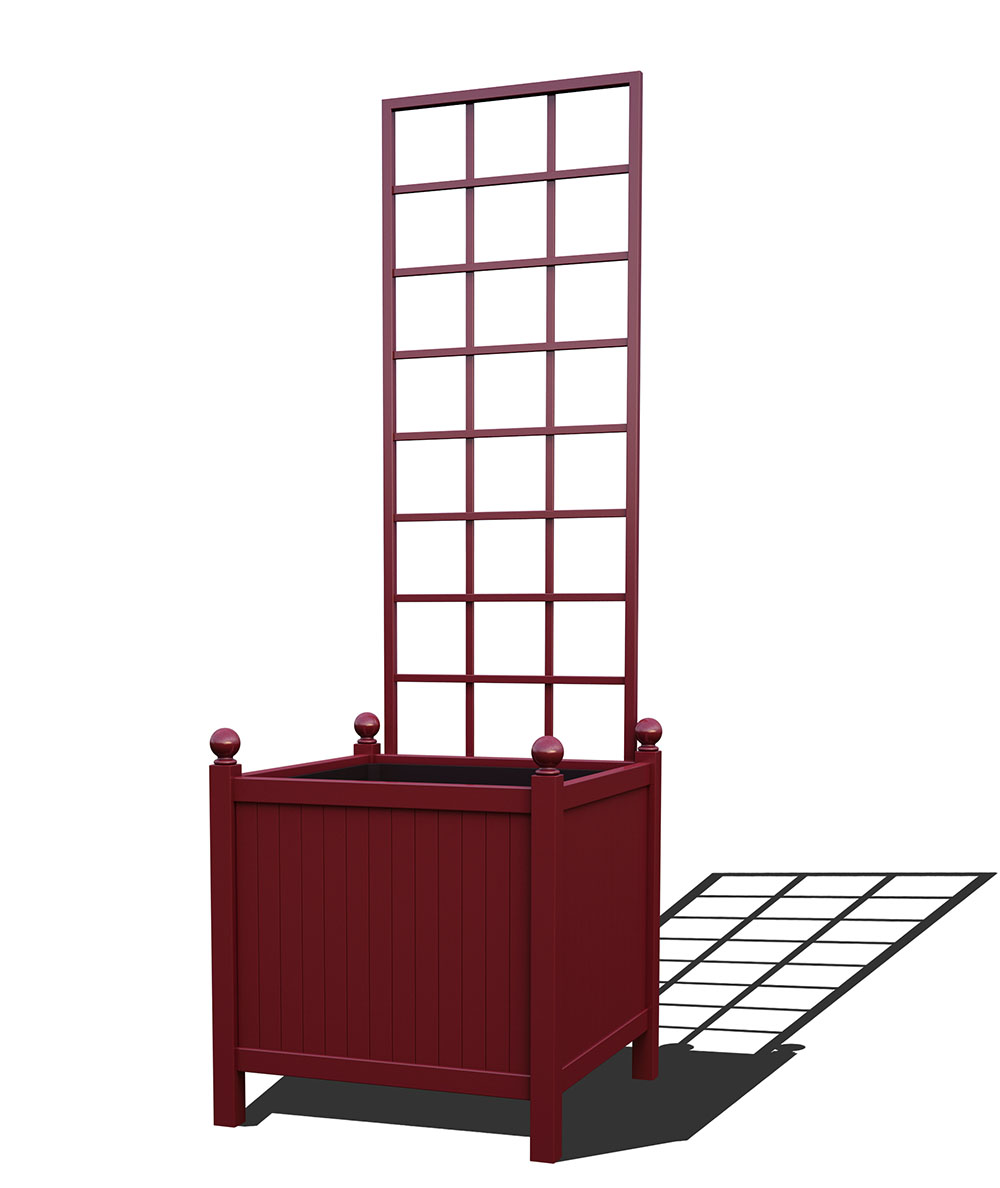 R24-Y-SLD-Versailler Park Metall Pflanzkübel mit abnehmbaren Rankgitter in RAL 3005 wine red