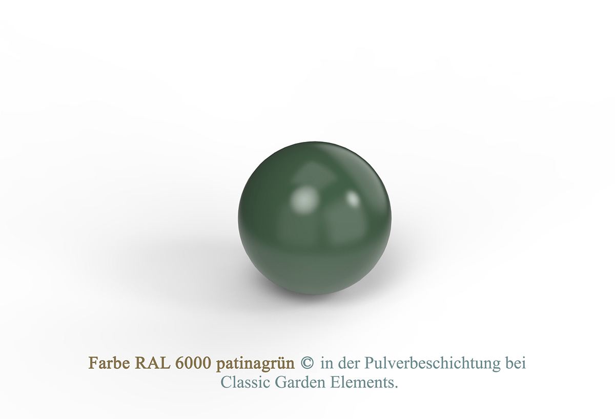Farbe RAL 6000 patinagrün in der Pulverbeschichtung bei Classic Garden Elements.