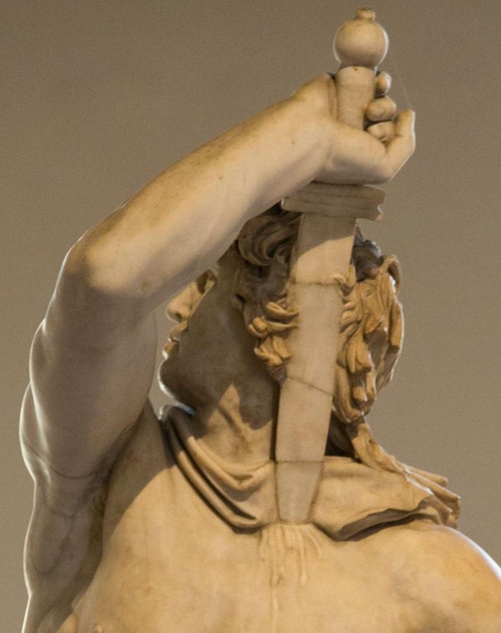 S29 – Ludovisischer Gallier – Detail des Kopfes mit gezücktem Schwert. Copyright Alamy Stock Photo S29 – Ludovisischer Gallier – Detail des Kopfes mit gezücktem Schwert. Copyright Alamy Stock Photo